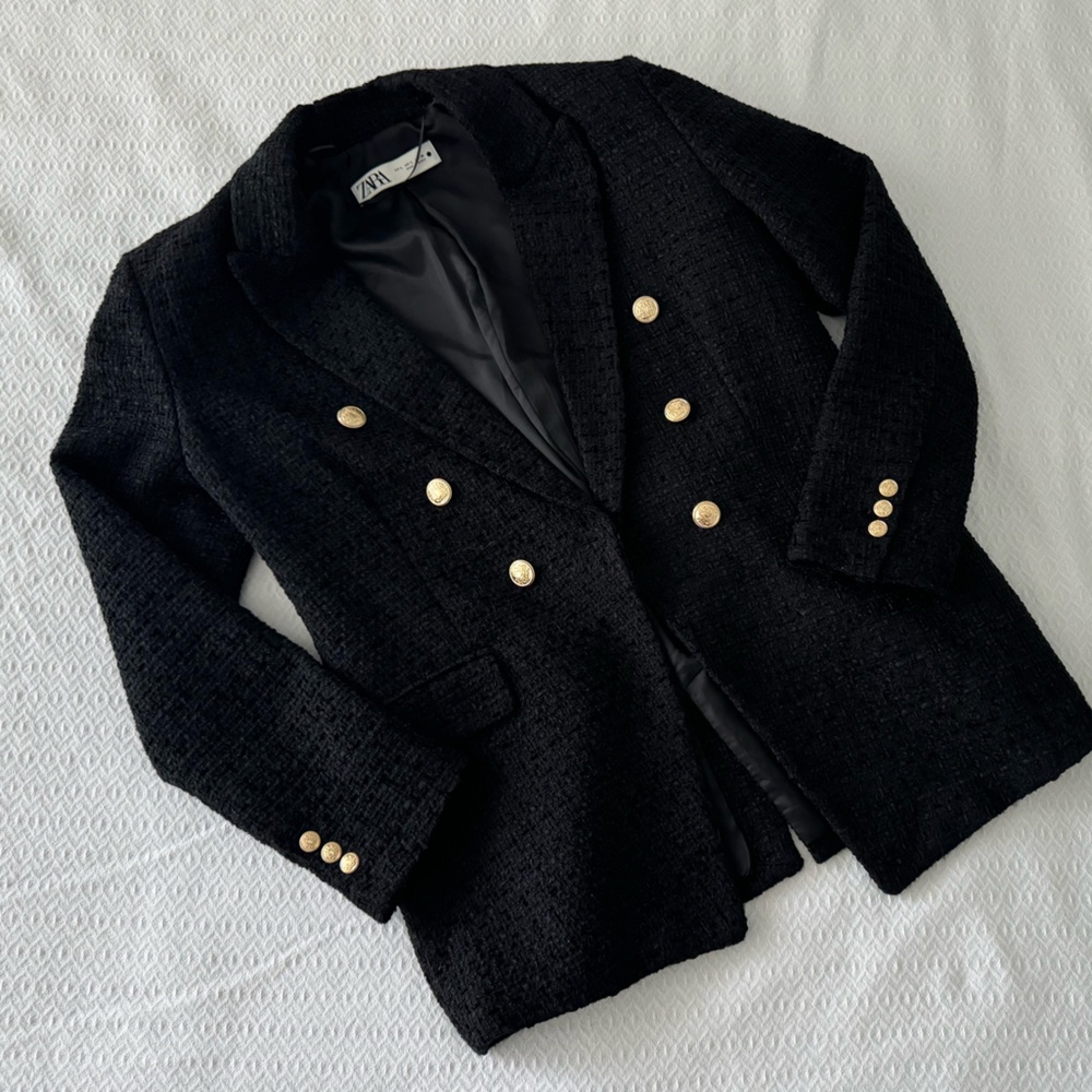 ZARA Black Tweed Blazer - Large